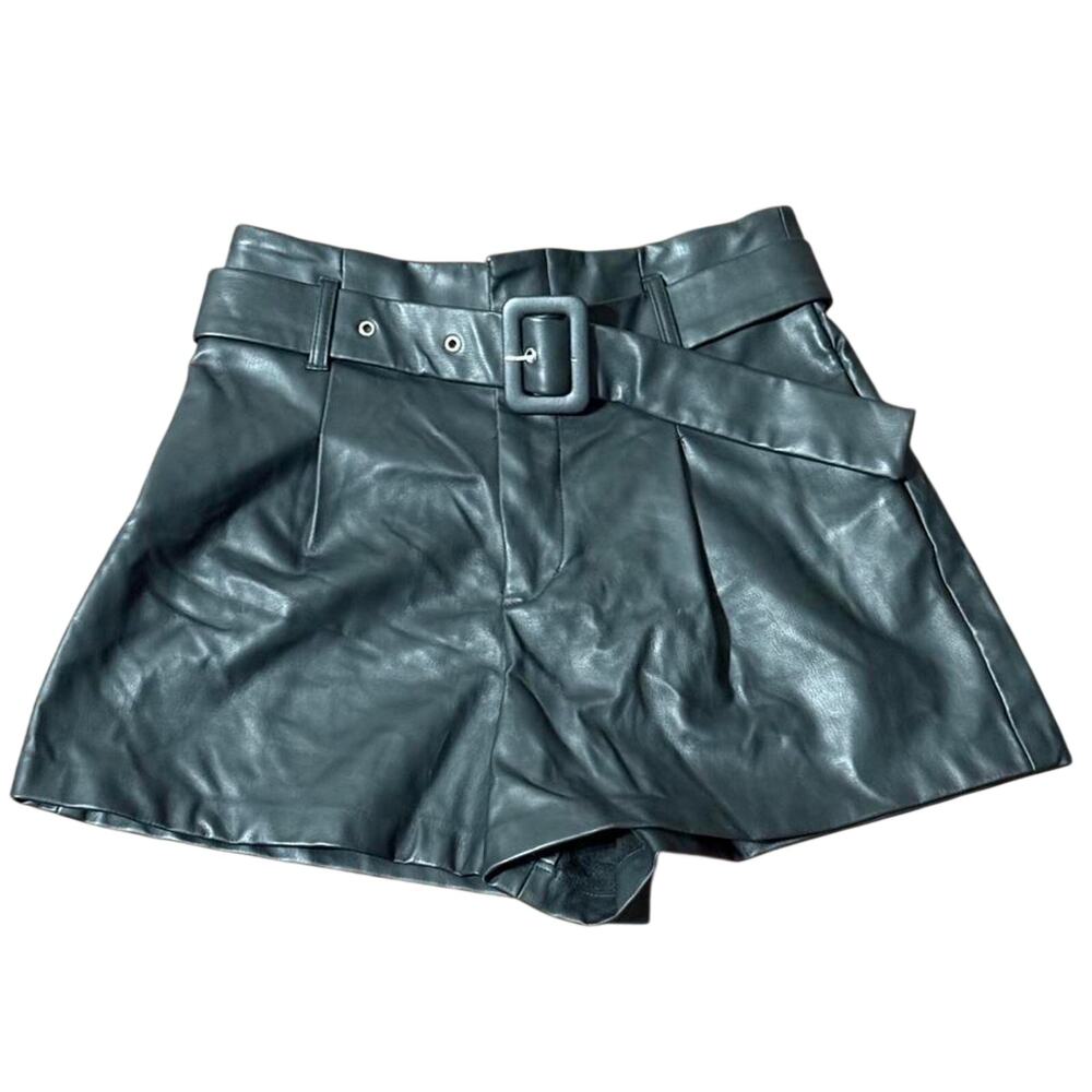 ZARA Black Faux Leather Shorts with Belt – Chic & Edgy